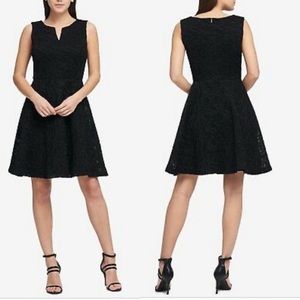 DKNY black enbroidered lace fit & flare dress NWT
